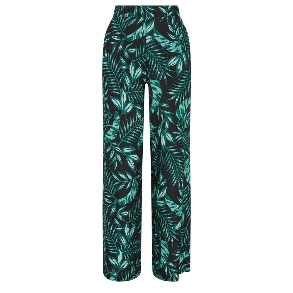 Long Tall Sally Wide Leg Pants LTS Black Green Tropical Print Trousers 18 XLONG - Picture 13 of 13